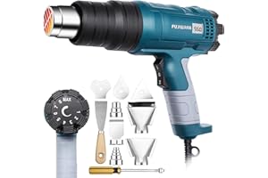XPEOO Heat Gun Kit 1500W Variable Temperature with Digital Display,5 Nozzles,Hot Air Gun 122℉-1112℉,Fast Heating for DIY Shrink PVC Tubing/Wrapping/Crafts,Stripping Paint(1500W LCD Digital Display)