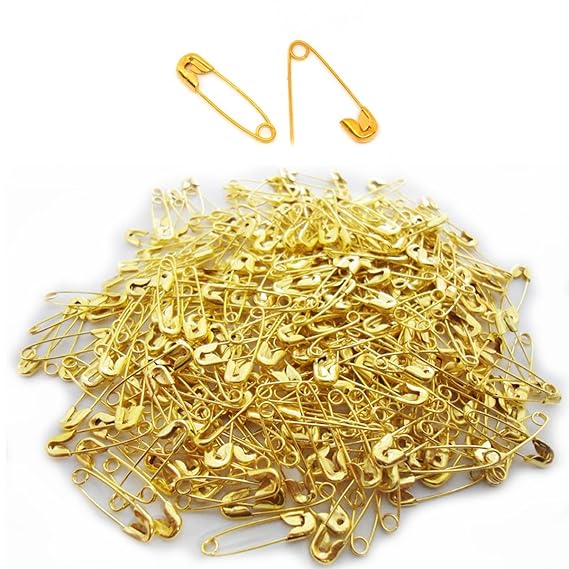Grids London 200 Small Safety Pins Gold Colour Mini Pins 18mm Brass
