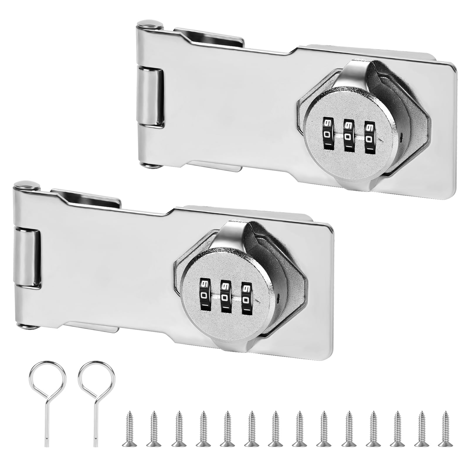 2PCS Password Hasp Locks - 4.3Inch Silver 90-180 Degree Cabinet Locks with Screws for Cabinets & Barn Doors