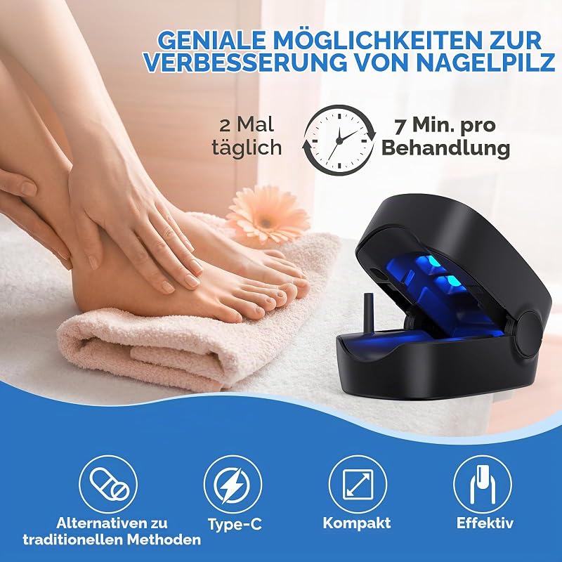 Nagelpilz Blaulicht Gerät, tragbares Nagelpflegegerät mit USB-C, 460nm Blaulicht für Finger- und Zehennägel, einfache Anwendung zu Hause, Schwarz — Foto 4 von 8