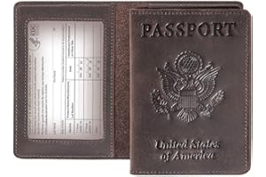 AGBIADD Genuine Leather Passport and Vaccine Card Holder Combo, RFID Blocking, Coffee, Unisex