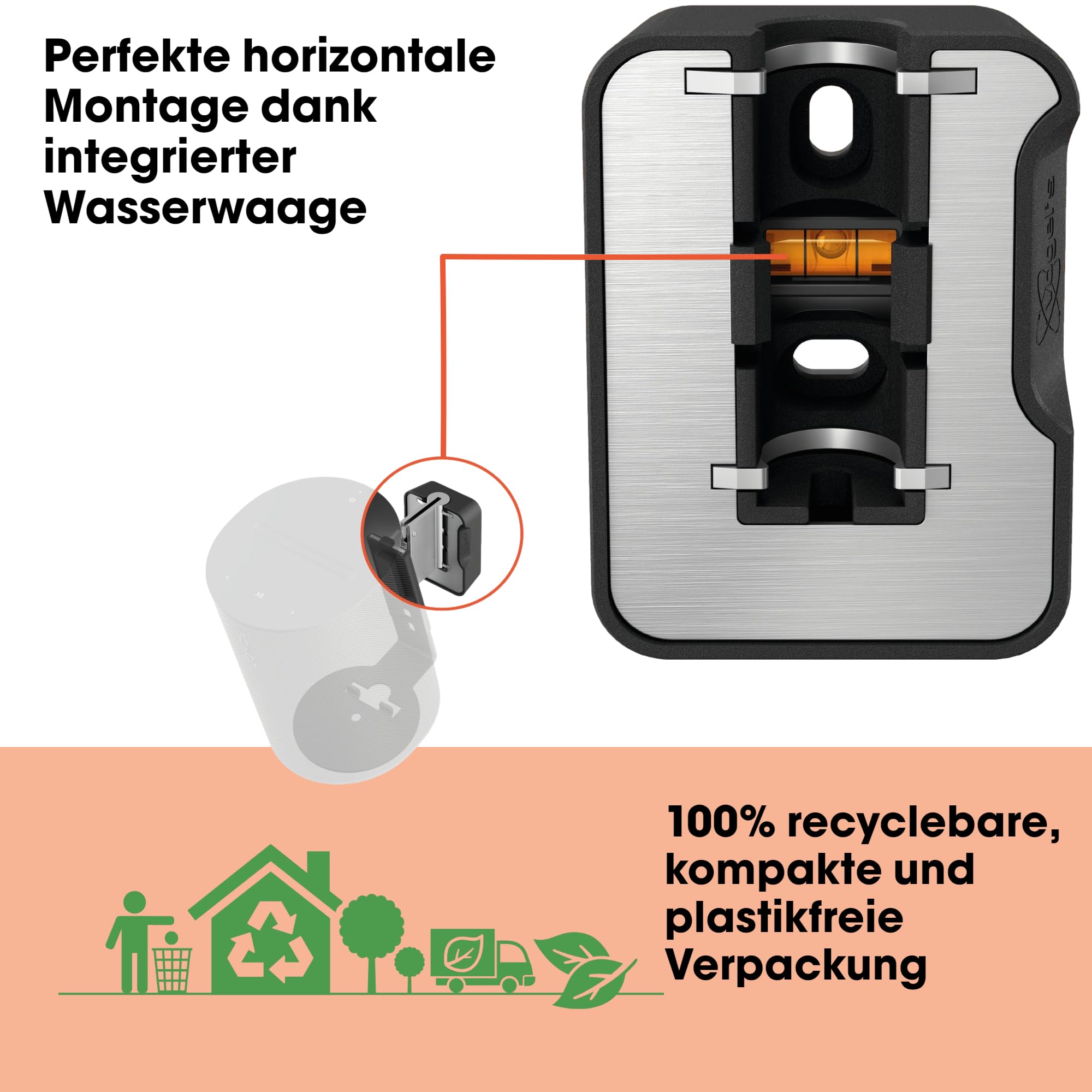 Vogel's SWM 4111 Lautsprecher Wandhalterung für Sonos ERA 100, Max. 5 kg, Neigbar -30°/+30°, Schwenkbar bis zu 70° (Links/rechts), Schwarz (1x) 6