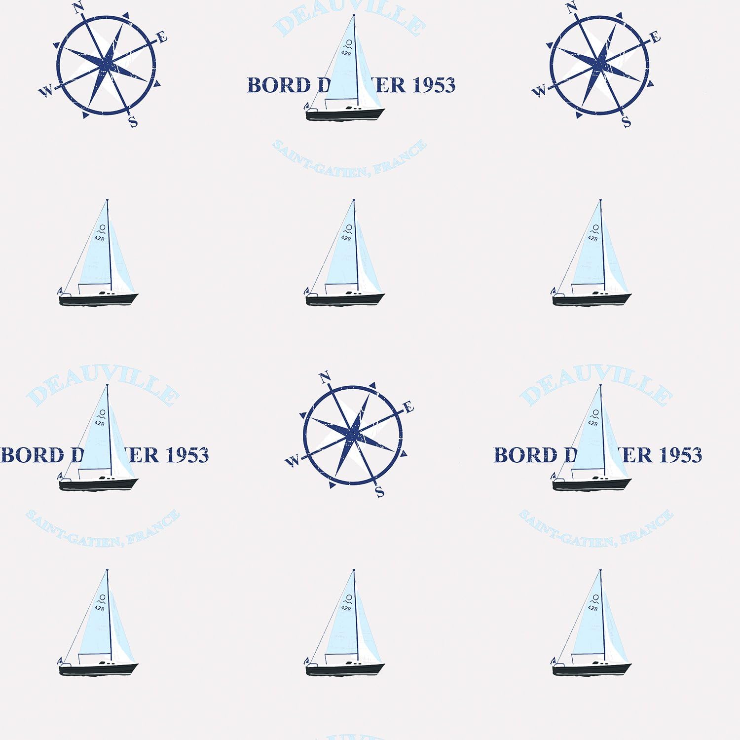 Galerie G23031 Deauville 2, Boats Design Wallpaper, Greige, 10m x 53cm
