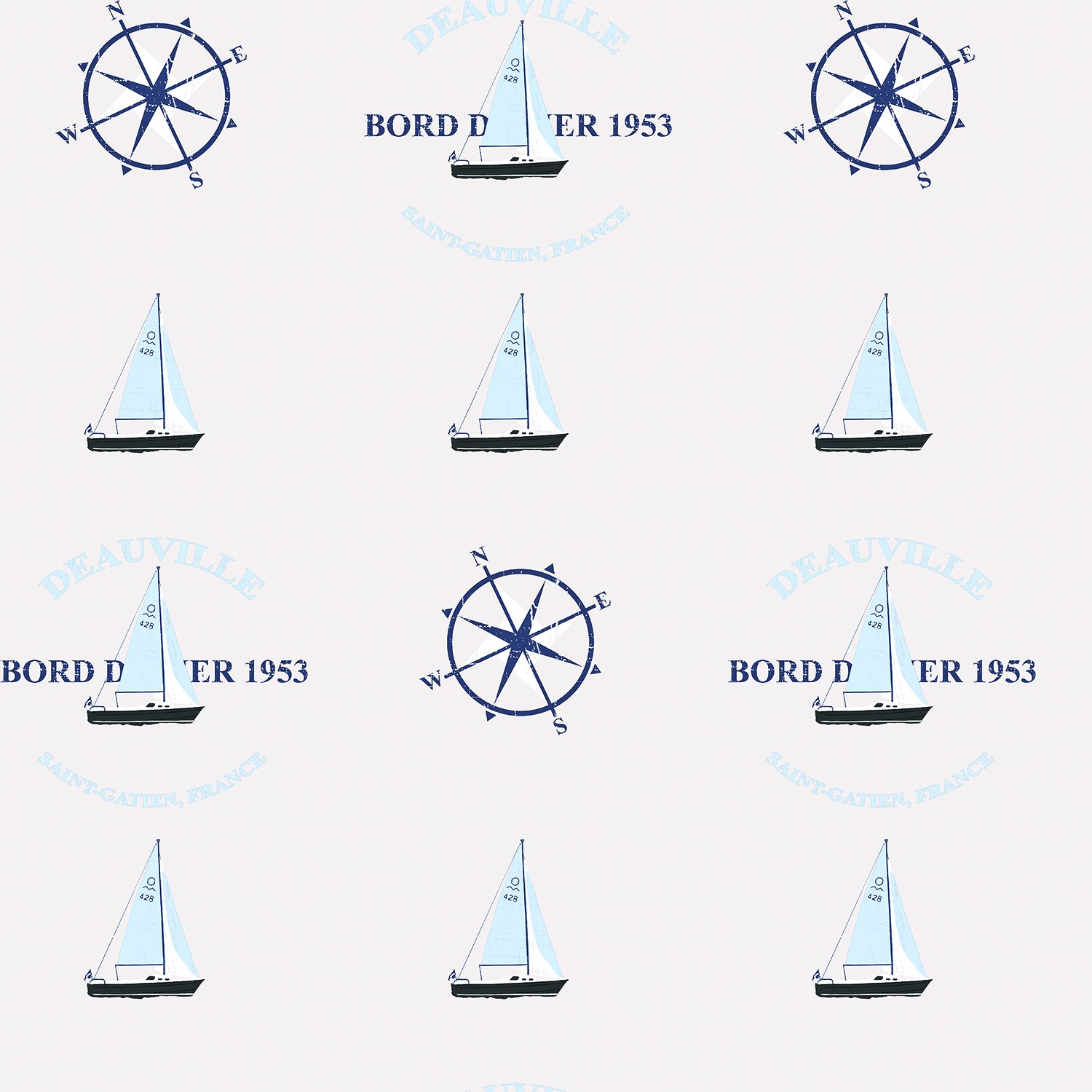 Galerie G23031 Deauville 2, Boats Design Wallpaper, Greige, 10m x 53cm