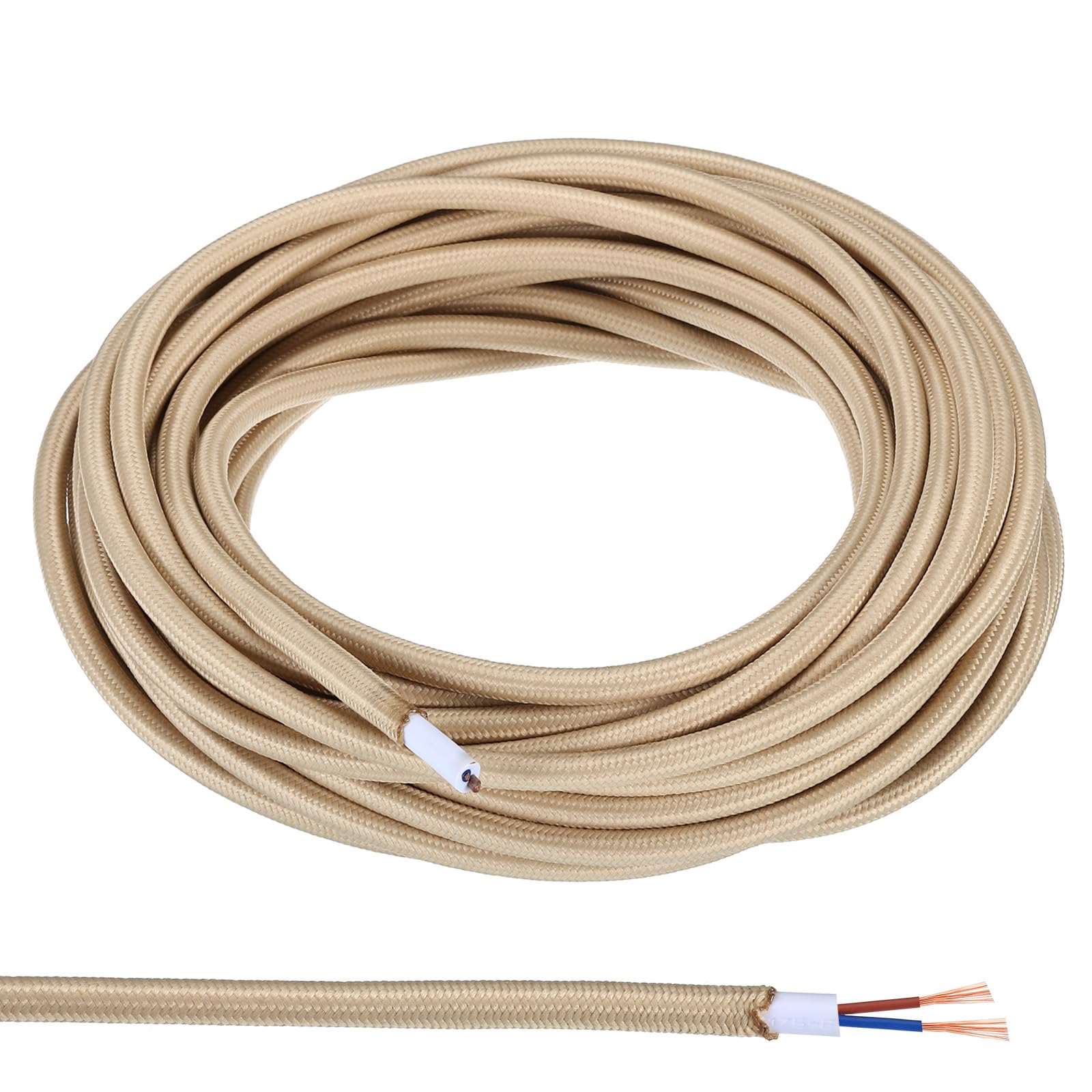 PATIKIL Fabric Cloth Covered Round Wire, 32.8ft 18AWG 2 Core Vintage Woven Electrical Cord for Pendant Light DIY Project, Beige