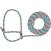 Weaver Livestock Braided Poly Rope Cattle Halter, Adjustable, Modern Style Cow Calf Halter, Livestock Handling Equipment for Showing, Coral/Gray/Teal