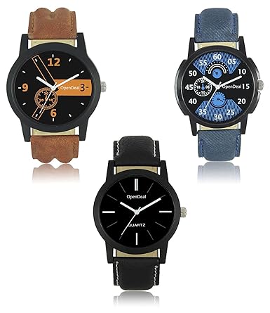 Opendeal Combo Pack of 3 Lorem Stylish Dummy Chronograph Analogue Multicolor Dial Men & Boys Watch- Od-W222