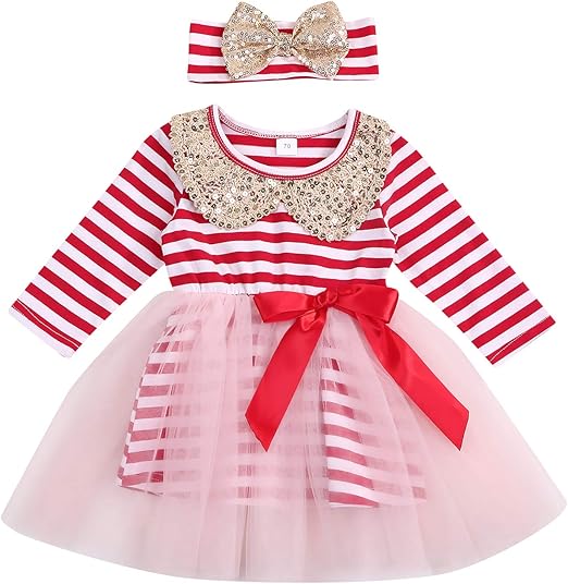 Kids Toddler Baby Girls Dresses Outfits Long Sleeve Striped