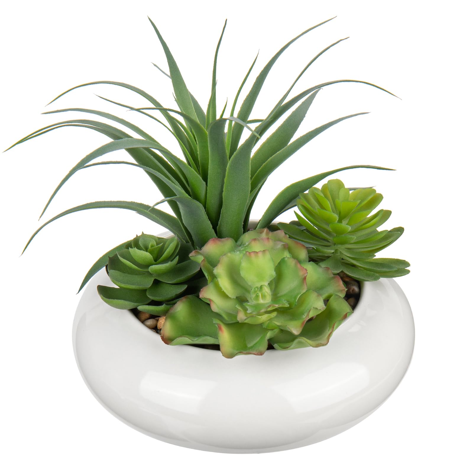 Arborus 21cm Artificial Succulent Plants in Pots Faux Succulent Arrangements in White Ceramic Pot Fake Mix Succulents Potted Plant for Bedroom Bathroom Desk Shelf Window Sill Decorations
