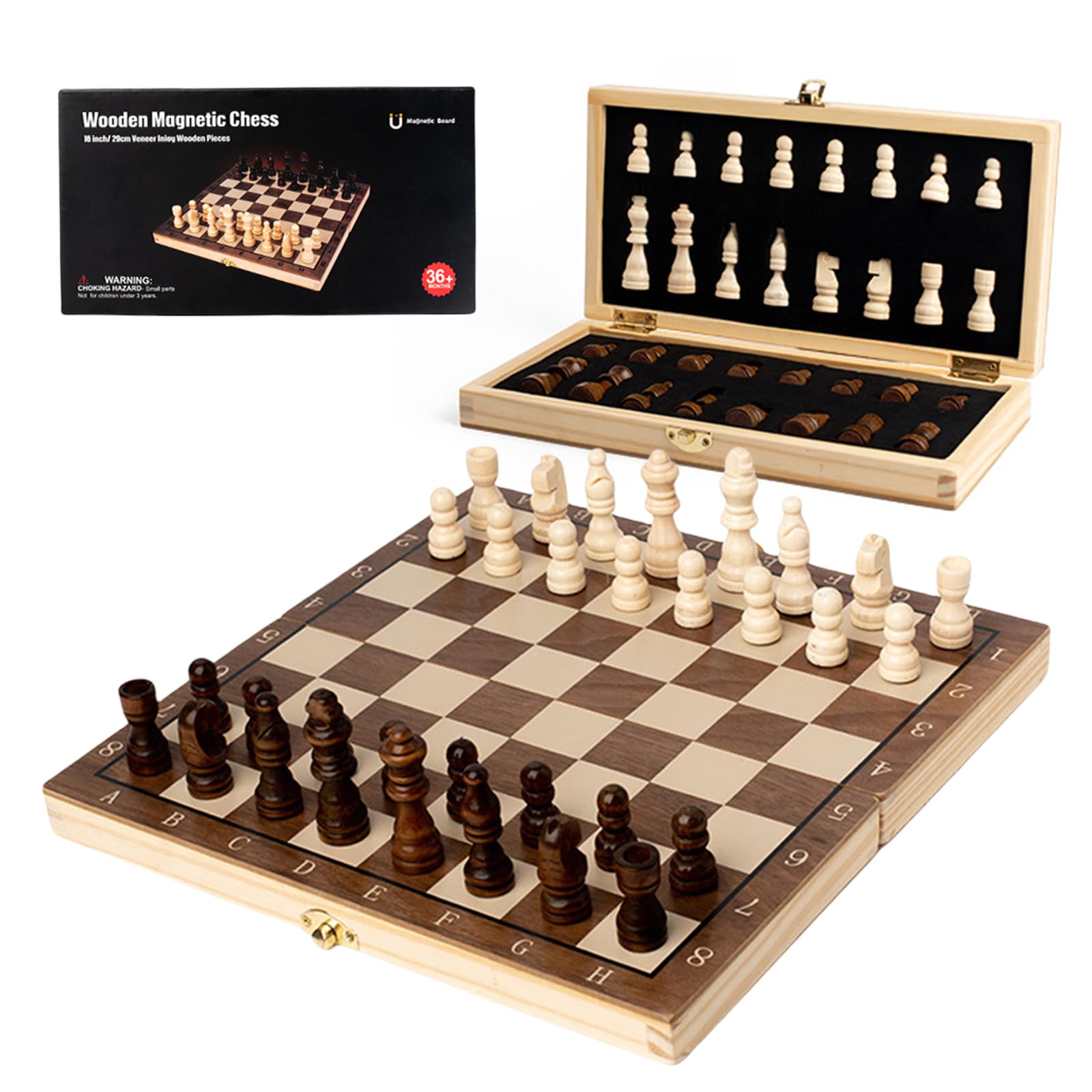 Folding Chess Board Travel Magnetic Chess Piece Set with Portable Storage Board - Traditional Strategy Game for Adults & Kids