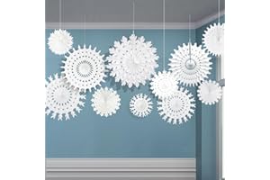 CHRORINE 16 Pcs Christmas Winter White Paper Snowflake Decorations, Christmas Snowflakes Hanging Decoration, Frozen Birthday Party Supplies Winter Wonderland Party Decorations (Mixed 7.8"-20")