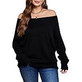 SOLY HUX Women's Plus Size Sweater Off Shoulder Long Sleeve Fall Sweaters Loose Lightweight Pullover Tunic Tops
