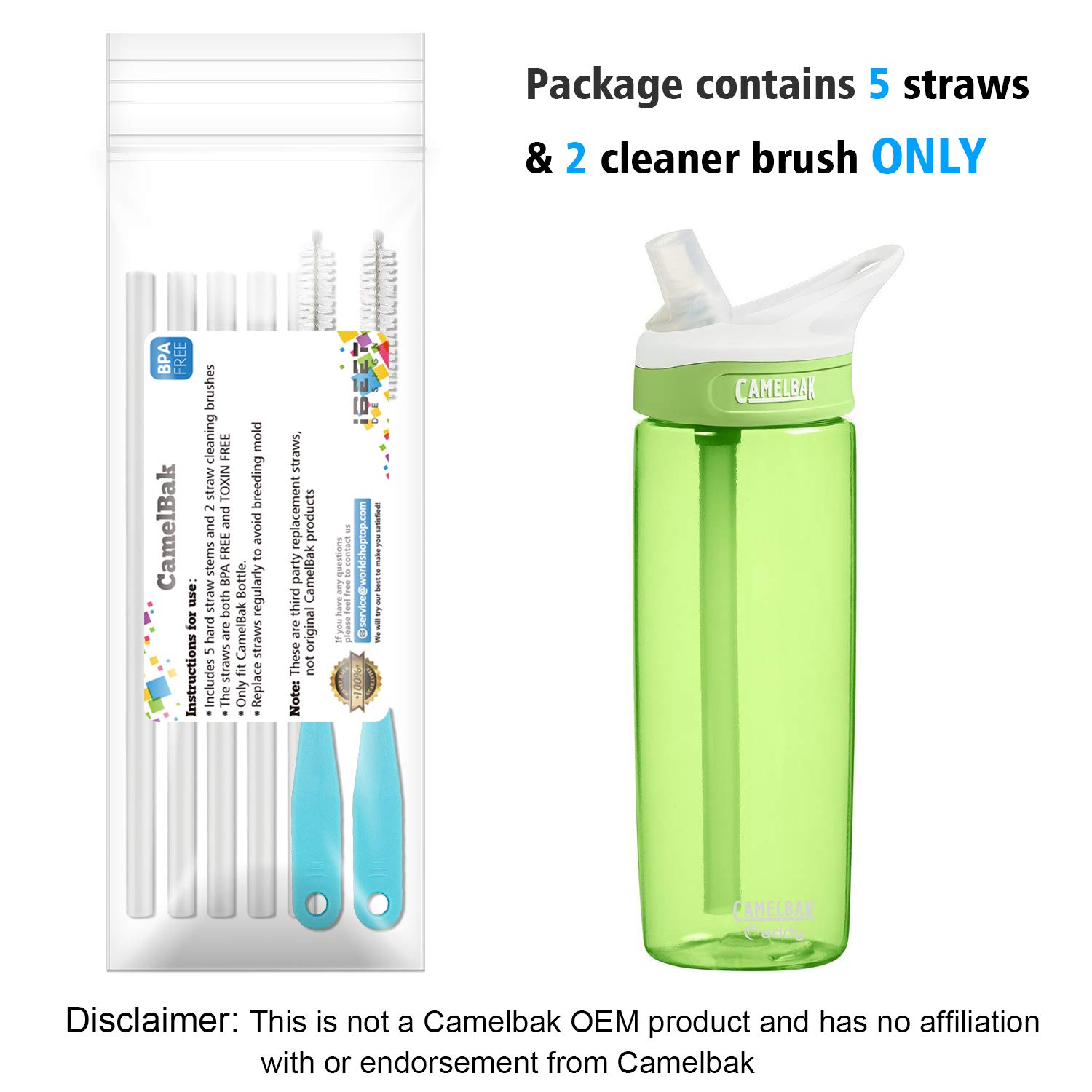 7PACK Accessories Set 5 Drinking Straws and 2 Straw Cleaning Brushes