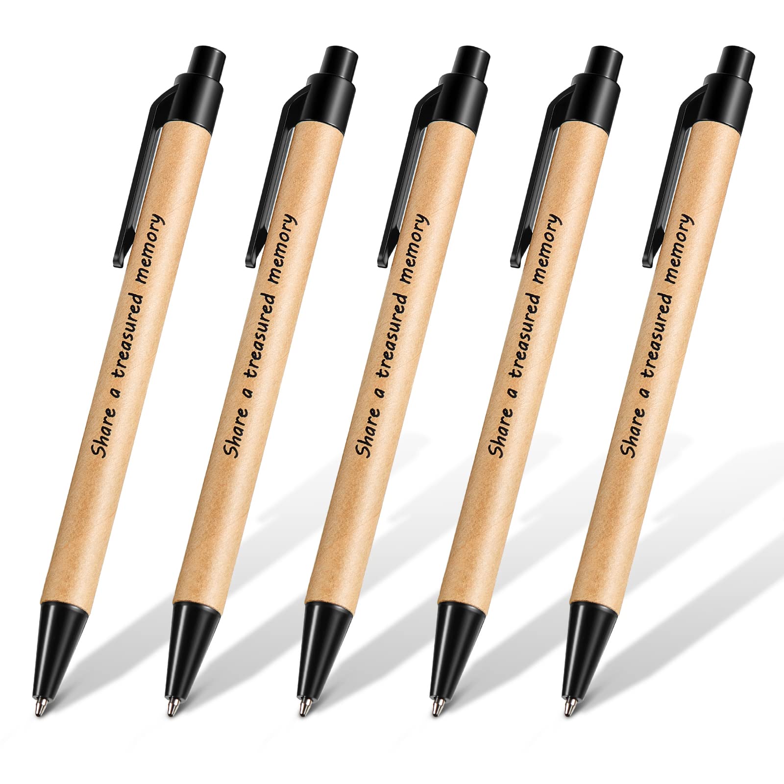 Nezyo 5 Pack Funeral Pens Retractable Black Ink Kraft Funeral Memory Pens for Guest Books, Condolence Notes & Memorial Writing(Kraft Paper)