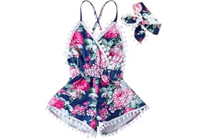 UNICOMIDEA 6M-3T Baby Girl Backless Bodysuit Outfit Set Romper Jumpsuit with Headband