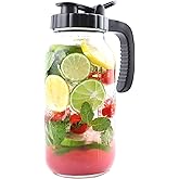 Mason Jar Pitcher 64 Oz With Spout Lid 2 Quart Glass Sun Tea Jar For Iced Hot Water Wide Mouth Half Gallon Pitcher For Fridge Store Breast Milk Cold Brew Beverage Tea Coffee Airtight Water Jug