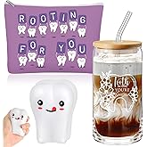 Sliner 3 Pcs Dental Assistant Week Dental Hygienist Appreciation Gifts Set 16 oz Glass Cup Makeup Bag Teeth Stress Toy Accessories for Doctor Nurse Coworker Dentist Student Must Haves(Purple)