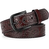 VONMELLI Western Cowboy Belt for Men, Cowboy Leather Belt Embossed Mens Western Belts for Jeans