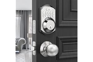 TEEHO TE001K Keyless Entry Door Lock with Handle - Electronic Keypad Deadbolt with Door Knob - Deadbolt Smart Lock for Front Door - Auto Lock - Easy Installation - Satin Nickel