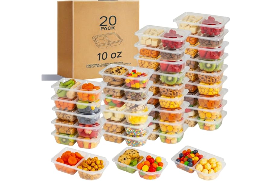Pawbena Reusable Snack Containers with Lids, Snack Containers, 20-Pack Snack Pack Containers, meal prep containers Double Compartment, Container Portion Control for On the Go Travel Essentials
