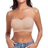 WOWENY Women's Strapless Bras Non-Slip Silicone Seamless Bandeau Bra with Support Wireless Padded Bralette Tube Top Bra