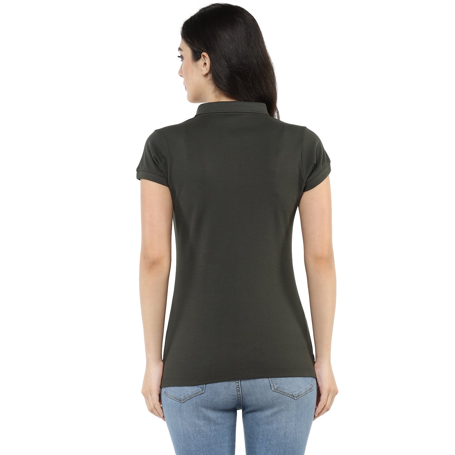 modeve women's solid polo t-shirt (olive)