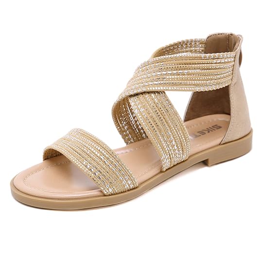 Damen Mädchen Sommer Sandalen Strandschuhe Böhmische Stil Perlen Peep Toe Flache Schuhe