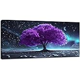 Large Tree Living Room Wall Art Oversized Wall Decor Purple Tree of Life Pictures Abstract Scenery Canvas Painting Aurora Modern Home Decoration Giant Artwork for Bedroom Office Kitchen Framed 30"x60"
