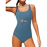 Qaoerde Girls Swimsuit One Piece Swimsuits Cutout Ruched Bathing Suits Tie Adjustable Straps Girls' Swimwear 9-16Y