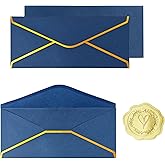 30 Pack #10 Business Envelopes with Gold Border and Stickers, 9.49x4.13 Inch Self Seal Standard Envelopes for Office, Letters, Checks, Invoices, Documents (Navy Blue)