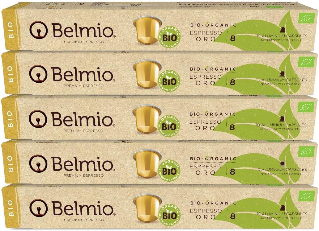 Belmio Organic Premium Set 50 ®Nespresso Aluminium Compatible Coffee Capsules Pods Variety Pack (Oro 50)