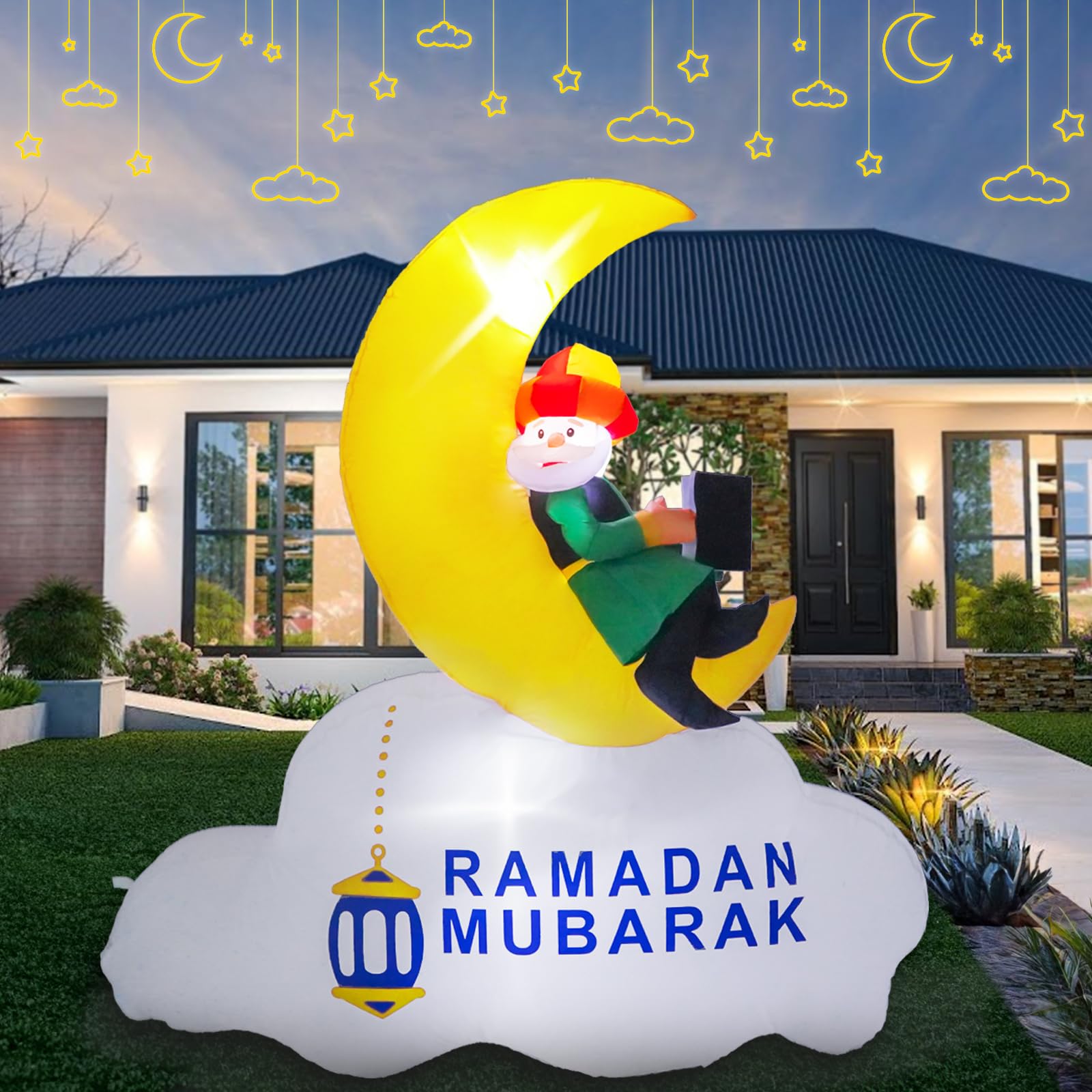 Photo 1 of ***BRAND NEW***Dawdix 5FT Inflatable Ramadan Decorations, Blow Up Ramadan Crescent Moon with LED Lights, Muslim Islamic Eid Mubarak Inflatables Decor for Outdoor Holiday Party, Yard, Garden***BRAND NEW***