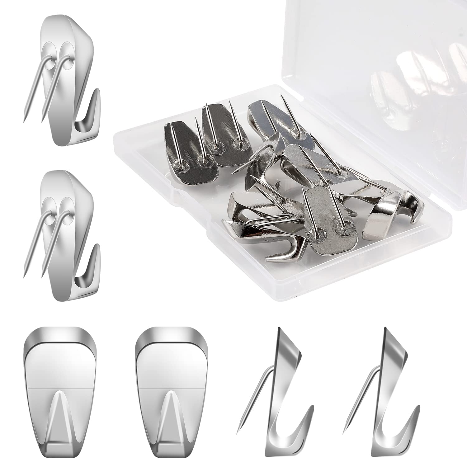 AIEX 10pcs Cubicle Hooks for Fabric Walls, Metal Push Pin Hooks Decorative Picture Hanger Nails for Cubicle Wall Clock Photo Frame Keychain (Silver)