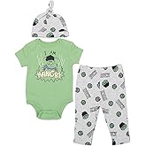 Marvel Avengers Hulk Captain America Spider-Man Baby Bodysuit Pants and Hat 3 Piece Outfit Set Newborn to Infant