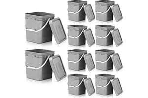 Mumufy 10 Pcs 3.5 Gallon Square Food Grade Bucket with Lid Plastic Pail with Handle and Lid Square Buckets for Storing Dry Food Charcoal Camping Fishing(Grey)