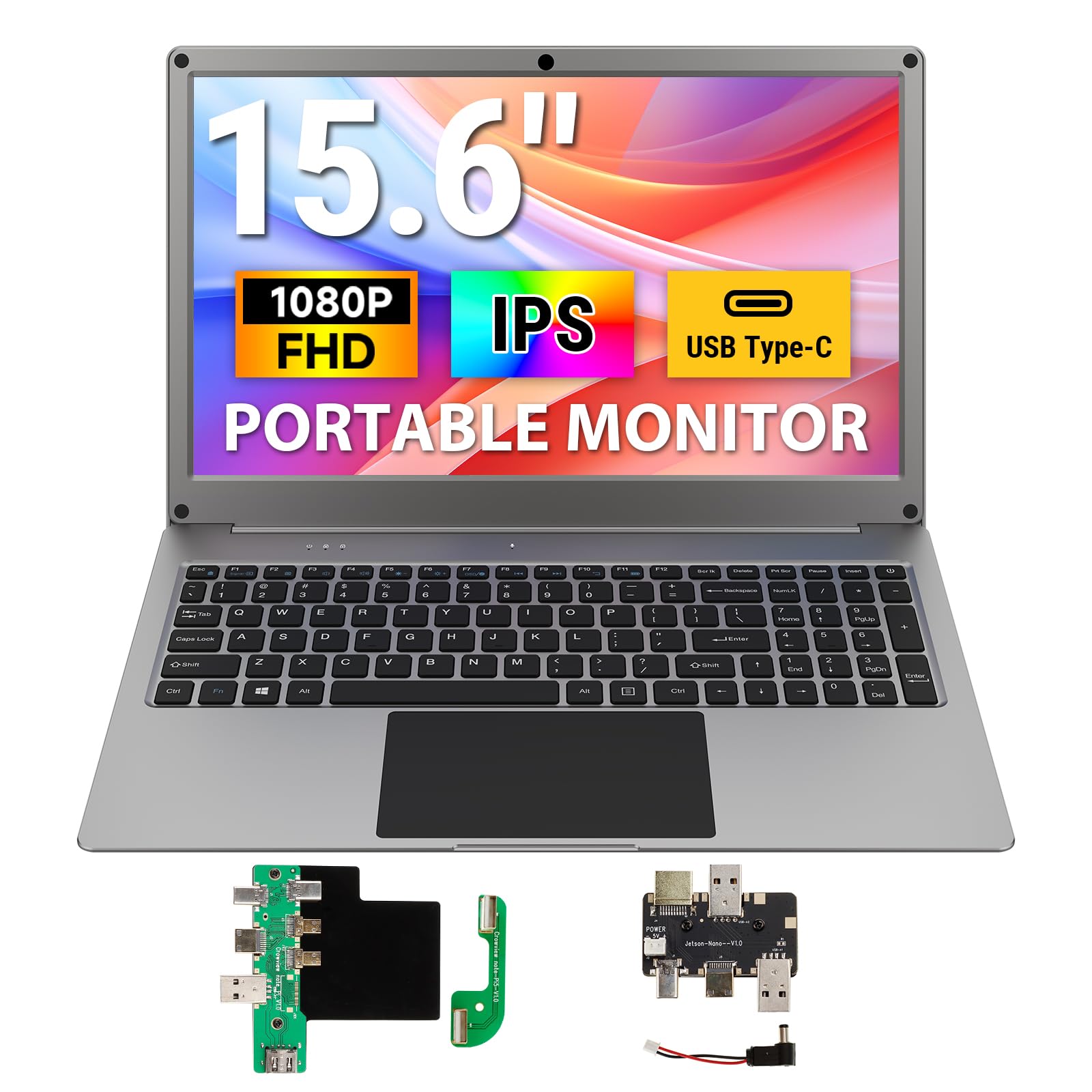 Photo 1 of ELECROW Portable Monitor with Keyboard, 15.6 Inch Lapdock Display with Built-in Battery, 1080P FHD USB C Monitors with RPi5 & Jetson Adapters Compatible with Raspberry Pi, PC, Phone, Mac, Game Console