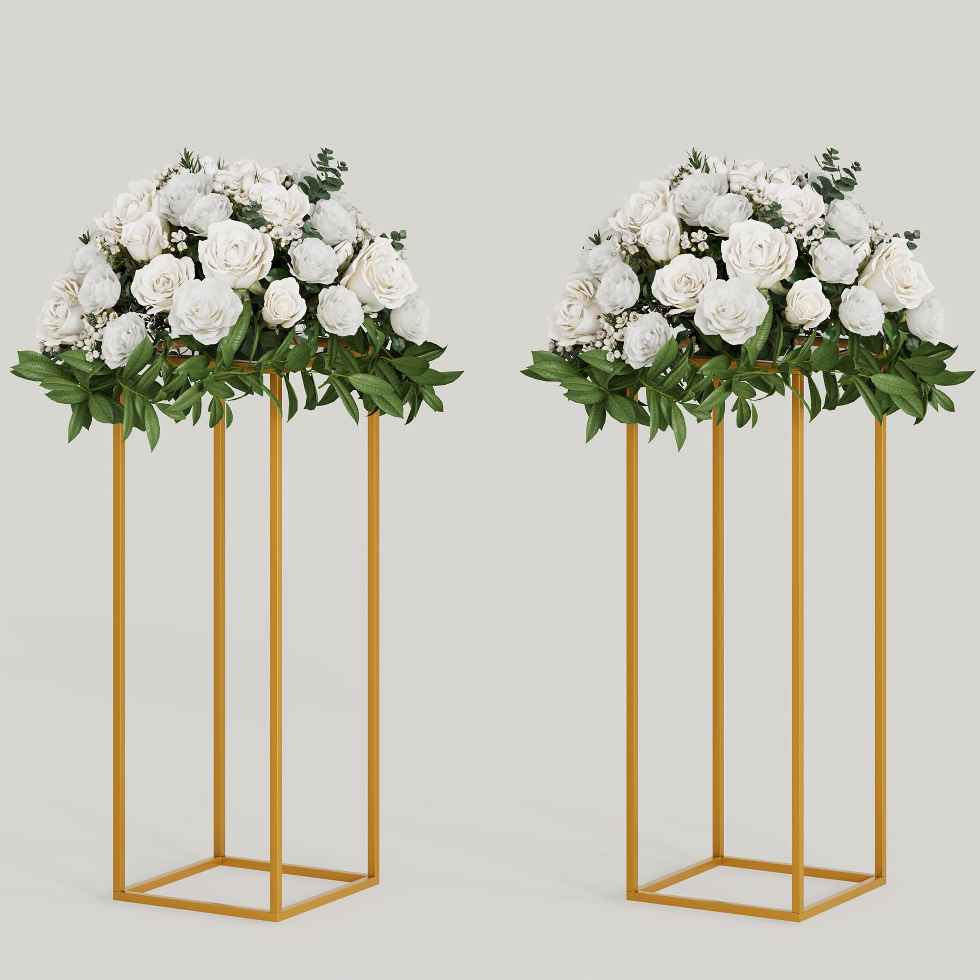 TEKXYZ Flower Centerpiece for Wedding, 2 Pcs 60 CM Tall Flower Centerpiece, Metal Centerpiece, Gold Centerpieces For Wedding, Event Party Props, Patio Decor