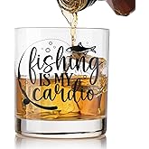 FDHSPAAM Funny Fishing Whiskey Glasses, Fishing Lover Gifts for Men Women Dad Grandpa, Fisherman Gift Old Fashioned Rocks Glasses for Women Men Drinking Scotch Bourbon Vodka Liquor, 10 oz