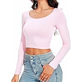 Qukayang Women's Long Sleeve High Waist Slim Fitted Crop Tops Workout Yoga Y2k Basic Casual Teen Girls T Shirt 2026 (XXS-L)