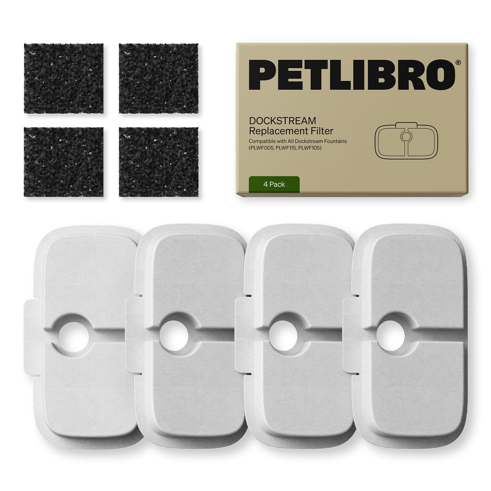PETLIBRO Replacement Filters for Dockstream Cat Water Fountain, Compatible with PLWF116 PLWF106 PLWF115 PLWF105 PLWF005, 4-Pack