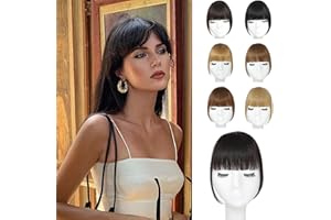 YBYMCAI Clip In Bangs-100% Real Human Hair Bangs Clip Brown Black Clip On Bangs Hair Extensions Fake Bangs Human Hair French Bangs Hair Clip Fringe With Temples Hairpieces Curved Bangs For Daily Wear