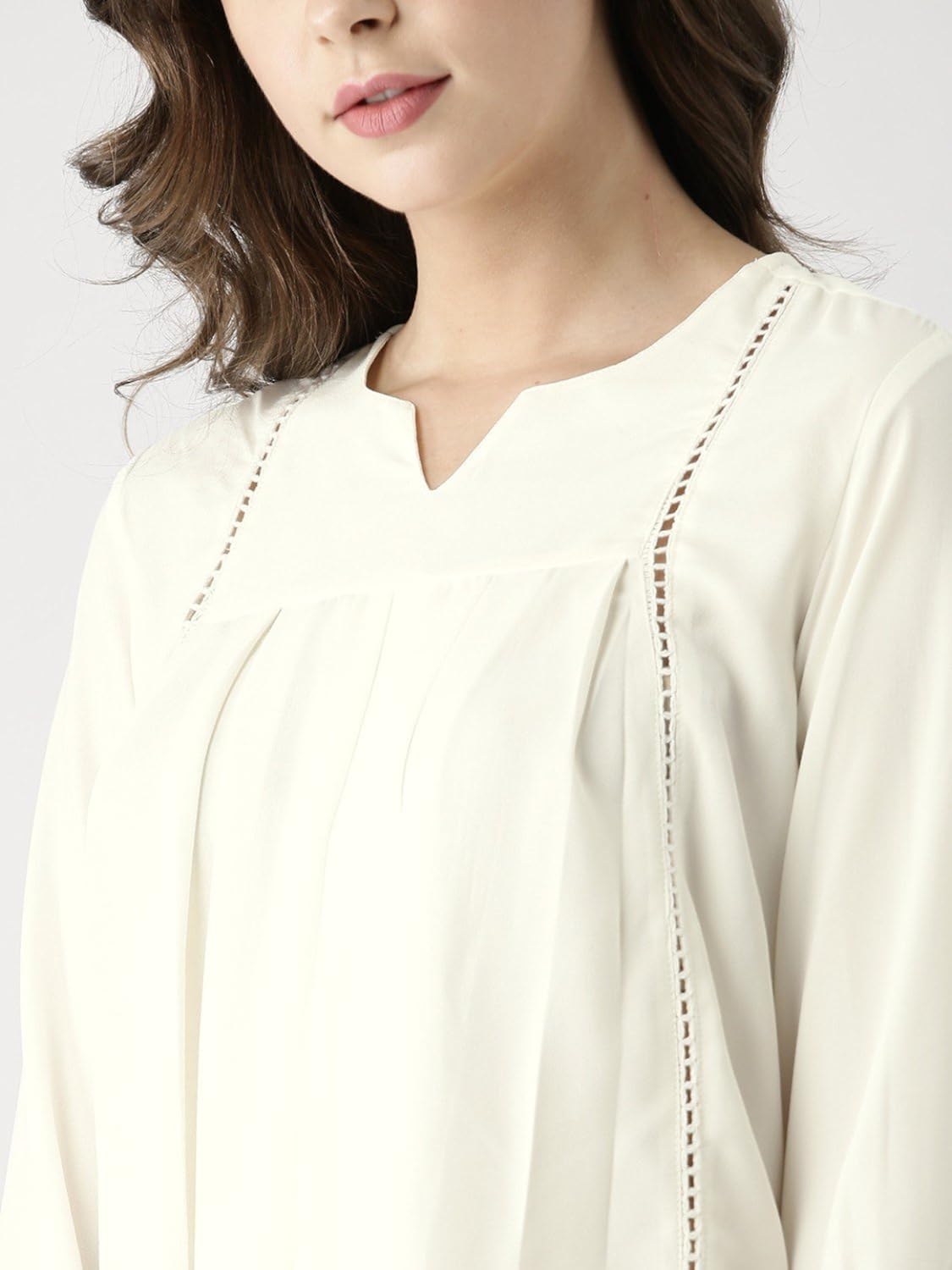 marie claire women off-white solid a-line top (mc551)