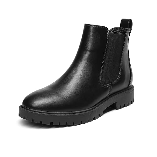 DREAM PAIRS Women's Ankle Chelsea Waterproof Women Walking Leather Comfy Ladies Boots DAB213,Size 6,Black/Pu,DAB213