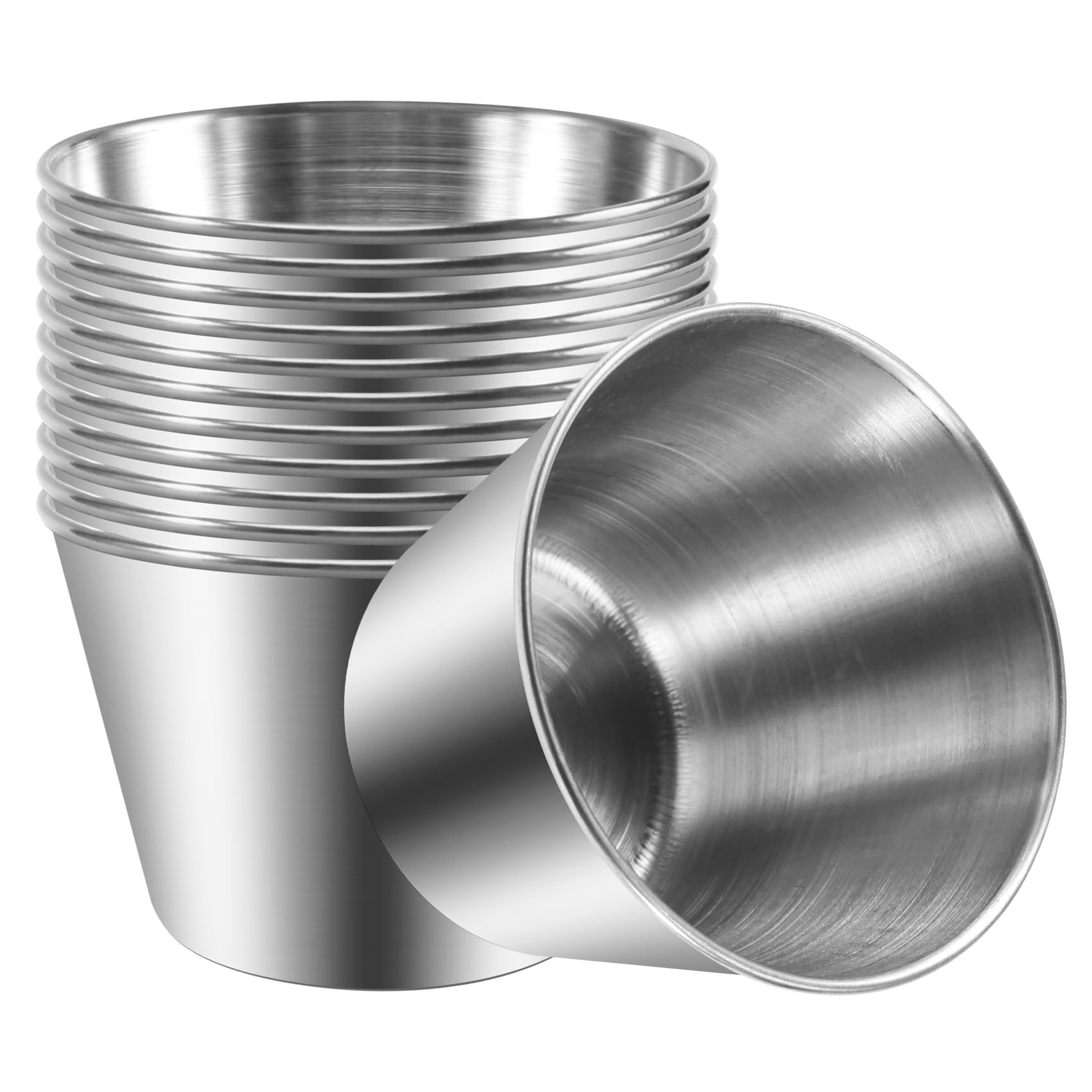 RUANI Pack of 12 - Premium Brushed Stainless Steel Condiment Sauce Cups Spices Pots Dips Bowls - 2.5Oz 70Ml (12)