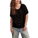 Lucky Brand Womens Lucky Brand Women's Solid Smocked Shoulder Blouse