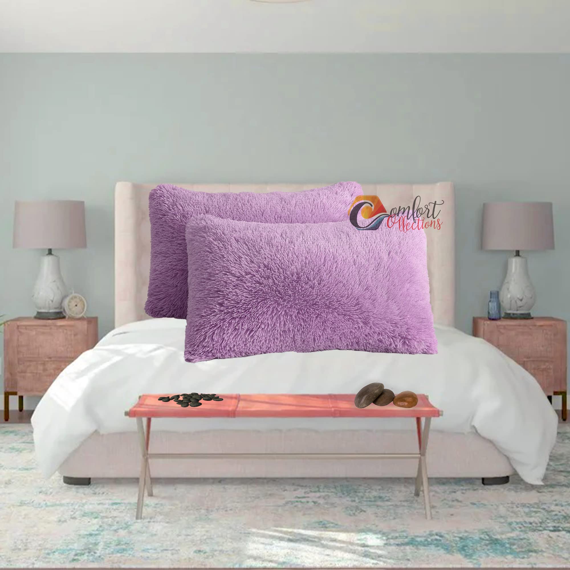 Pillowcase Pair Teddy Cuddles Hug & Snug Fleece Soft Fur Fluffy Cosy Warm Cover Pillowcase Cover Colour: Lilac