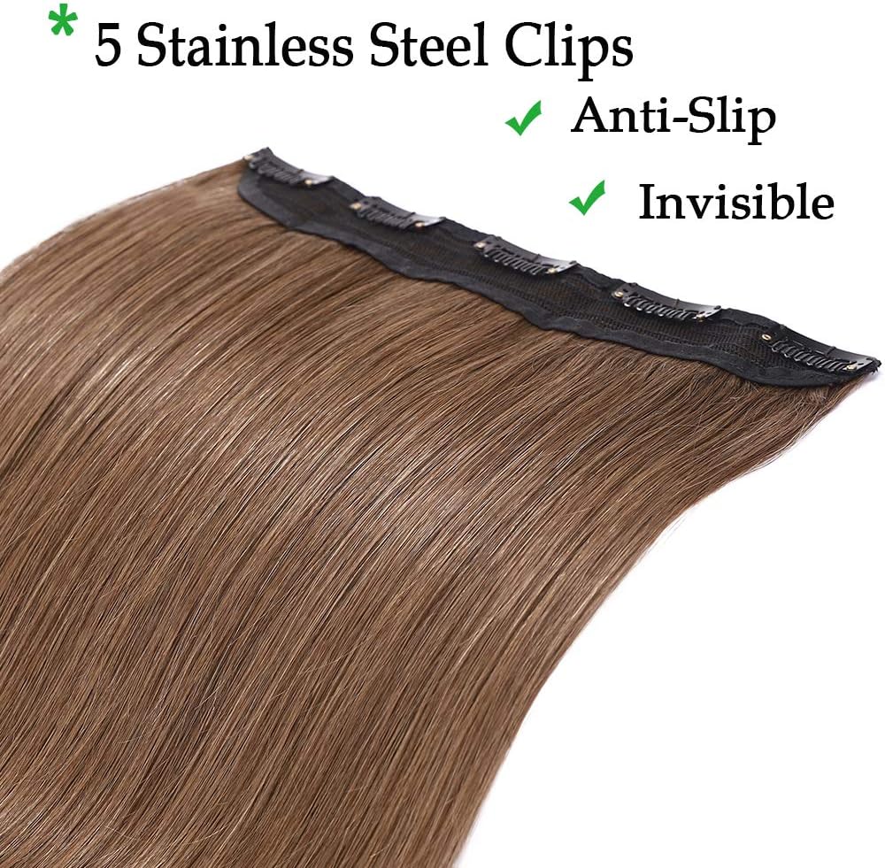 Silk-co 24"-60g One Piece Clip on Hair Extensions Seamless Clip in Hair Extensions #06 Light Brown Real Remy Human Hair Extension 3/4 Half Head Natural Straight - Image 3