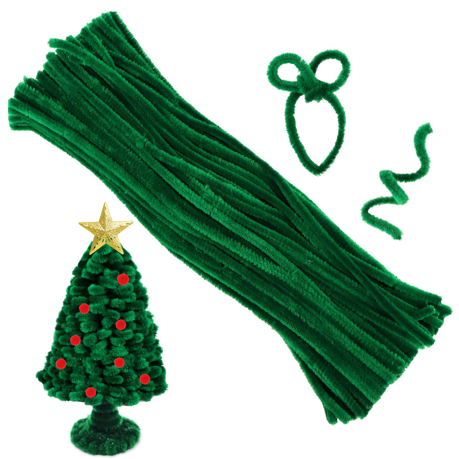 100pcs Pipe Cleaners for Craft Flowers, Pipe Cleaners for Tulip Bouquet, Fuzzy Sticks Craft Supplies for Flower DIY Craft Kit Gift, Chenille Stems Arts & Crafts (Green)