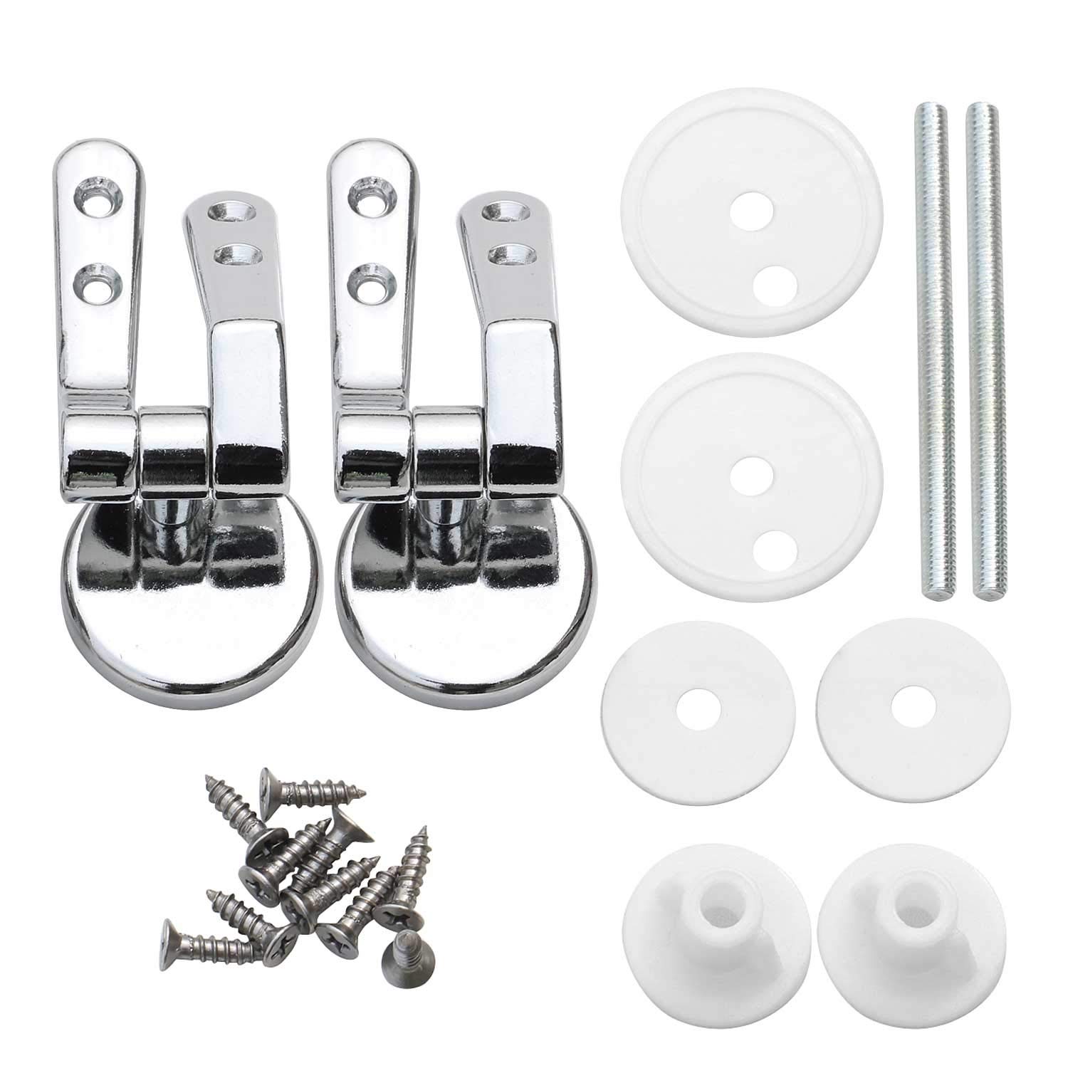 Toilet Seat Hinge 2Pcs for Wood & MDF Toilet Seats - Pair of Chrome Finished Replacement Hinges Including Fittings & Repair Parts - by TRIXES