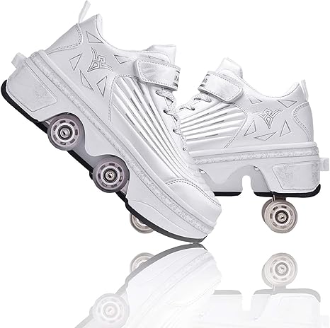 Amazon Co Jp 男の子女の子ローラースケート靴 21子供大人のための新しいクワッドローラースケート 初心者向けユニセックス変形 スニーカーホイールシューズギフト White 21 5cm ホーム キッチン